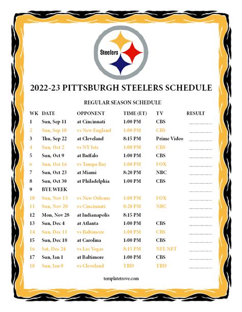 steelers standings 2022|Steelers 2022 schedule printable.